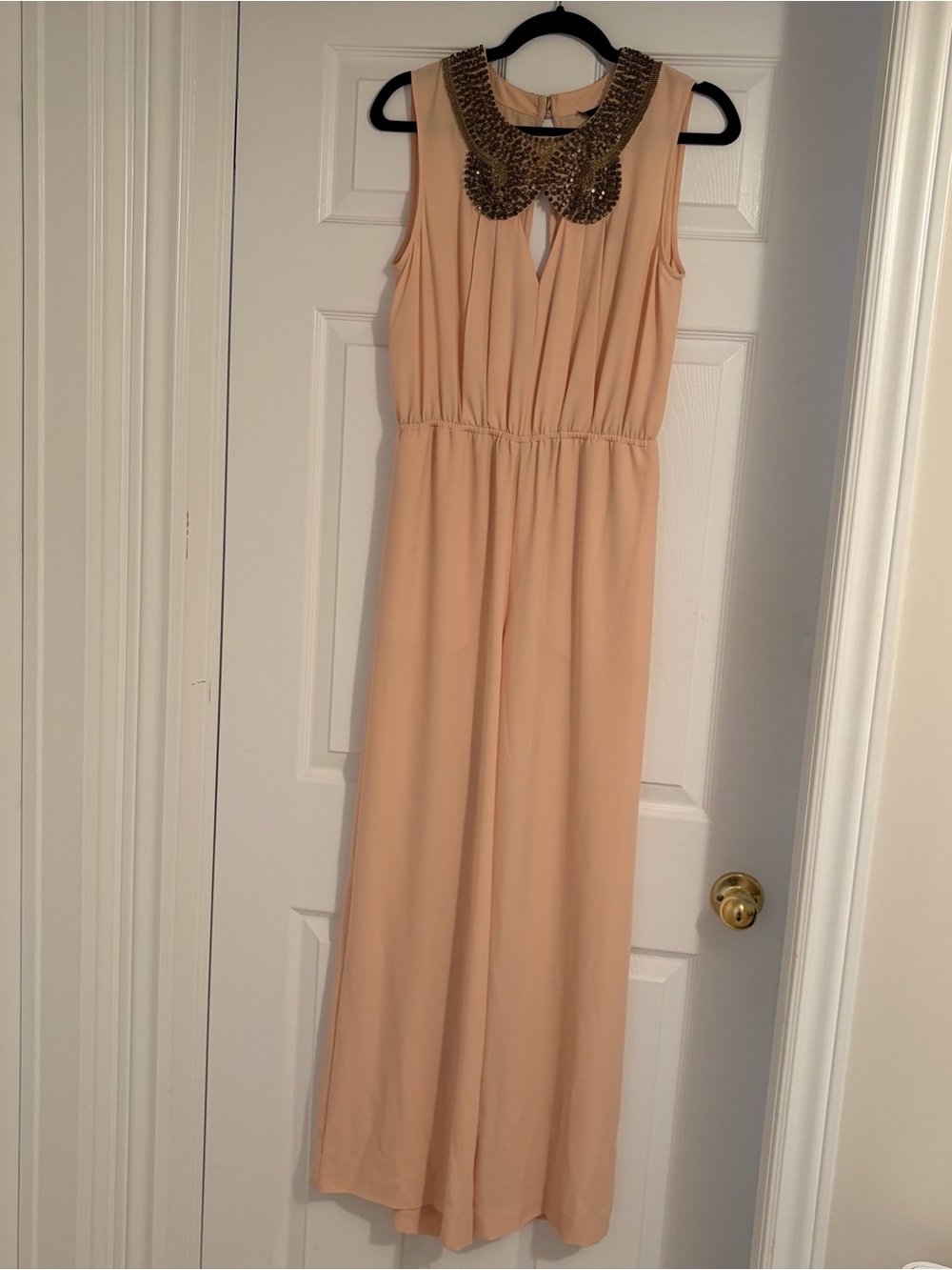 BCBGMaxAzria Peach Jumpsuit with Gold Beaded Collar
